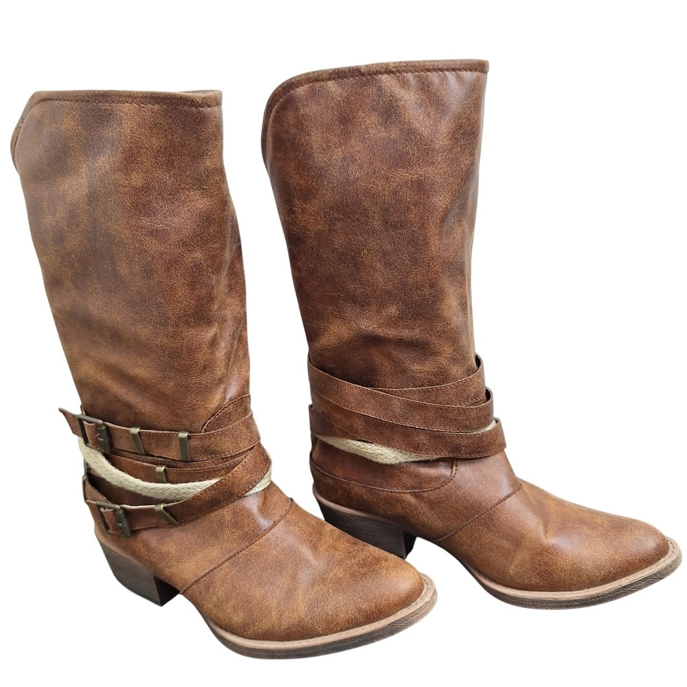 Coconuts by Matisse Skyler Brown Western Buckle Rope Cowboy Boots Women's 7.5M